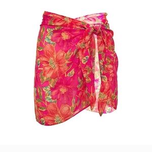 Beach Riot Melanie Sarong pink orange floral tie side vacation bright one size